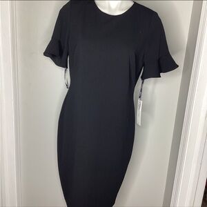 Calvin Klein Black dress with ruffled sleeves NWT size 14